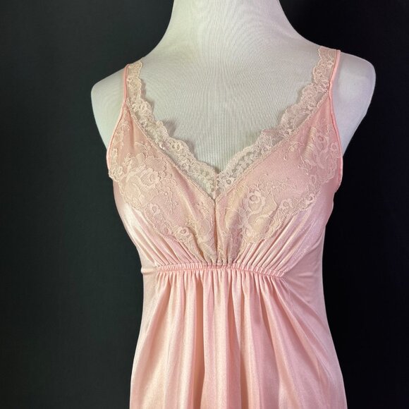 Vintage Texsheen Size S Pink Nightgown Lace Trim Nylon - Picture 6 of 12